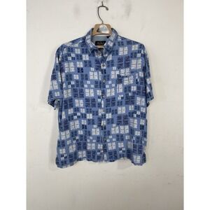 Nat Nast Mens Shirt XL Blue Silk Blend Camp Short Sleeve Button Up Abstract